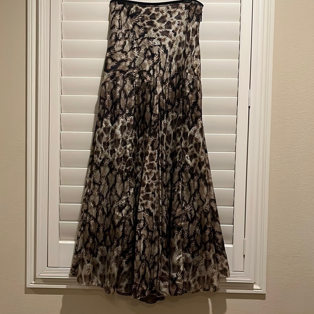Mango peacock print 100 % silk maxi skirt size 12
